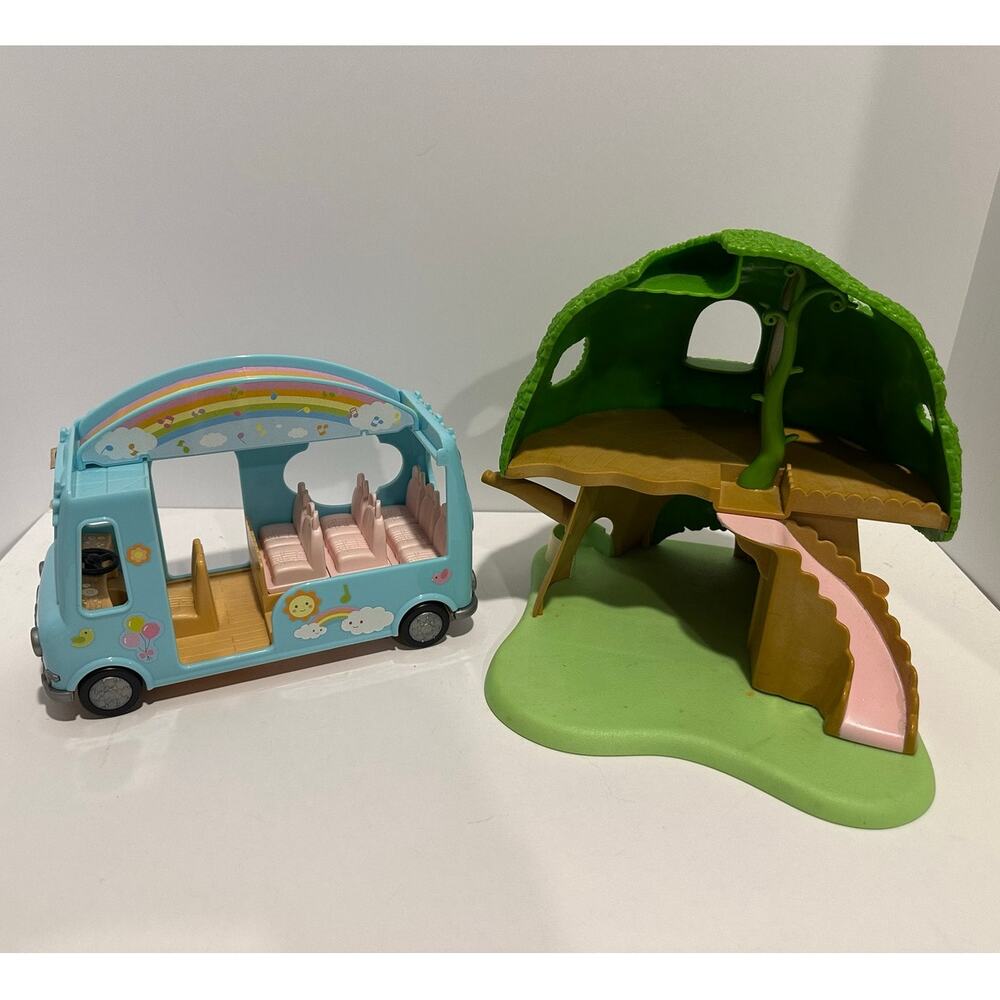 Calico Critters Baby Nursey Treehouse and Rainbow Bus